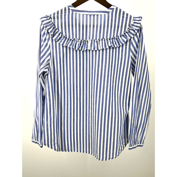 Old Navy Ruffle Stripe Blouse Shirt Cotton Button Front Women's Size M - Picture 2 of 5